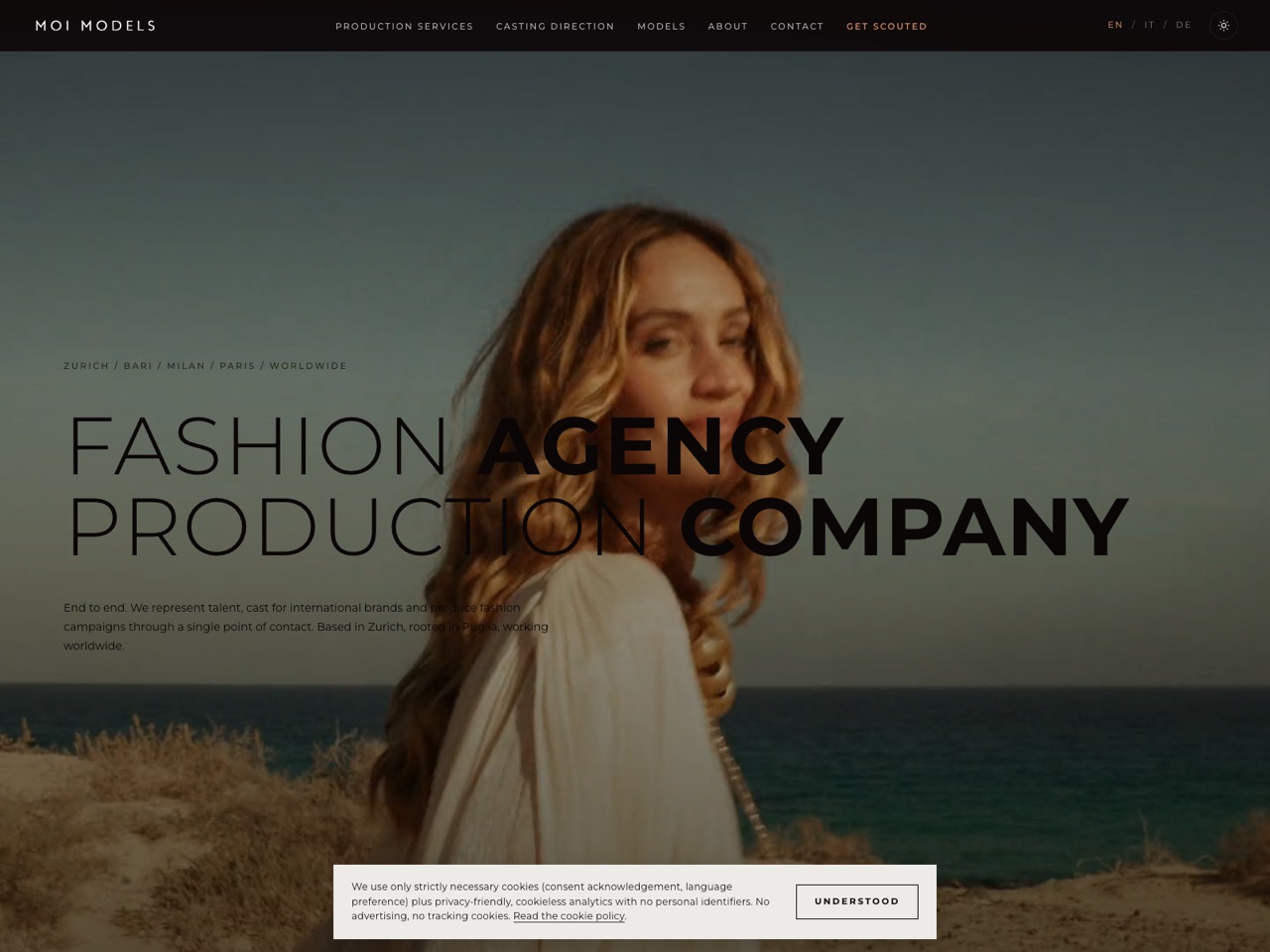 MOI Models website, homepage